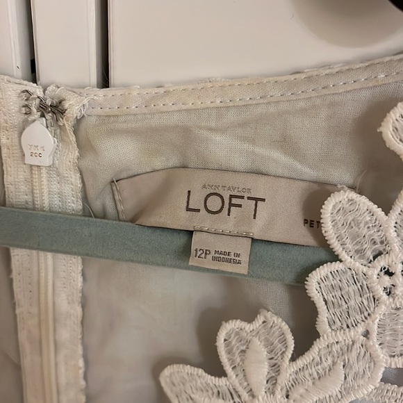 LOFT White Lace Dress with Powder Blue Underlay - Picture 3 of 4